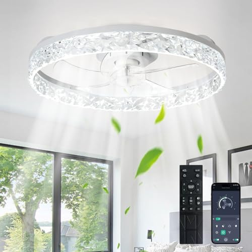 Depuley 20-Inch Ceiling Fans with Lights: LED Ceiling Fan with Remote & APP Control - Low Profile Ceiling Fan with 6 Speeds & 3 Color Temperature - Dimmable Flush Mount Fan Light for Bedroom - White