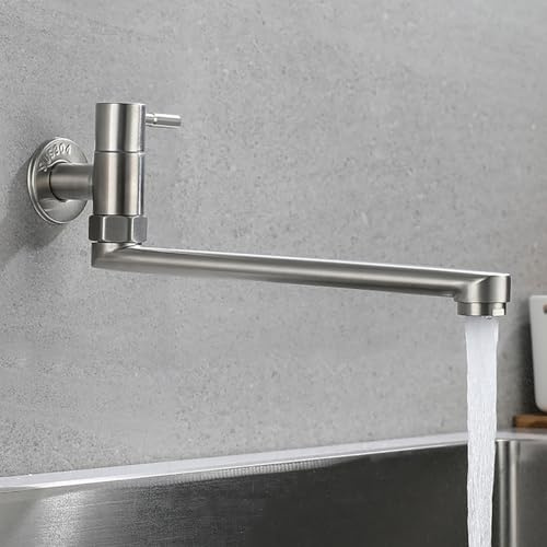 Instalación moderna en pared, grifo de agua fría giratorio, de acero inoxidable, para cocina, lavabo de bar
