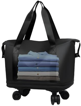 Travel Bag With Wheels - Duffel Travel Bag With Wheels, Luggage | Carry On Rolling | Foldable | For Flight Weekend Business Trip Gym Sports College Dorm Move School Storage Organization Gift Set
