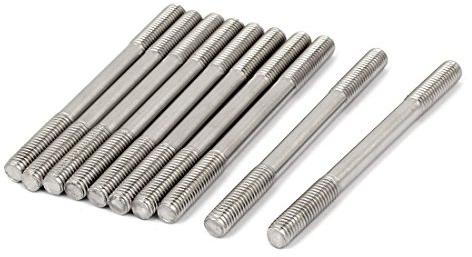 sourcing map Goujon Double Extrémité Filetage Tige Serré Réglable Pousser M8 x 100mm Argenté 10Pcs