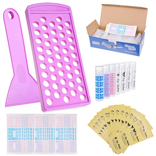 Kare & Kind – Plateau et Spatule pour Baume à Lèvres – 50 Tubes Vides 5,5 ml avec Bouchons – Stickers Écrits et Imprimés – DIY Naturel