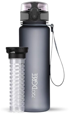 720°DGREE Vattenflaska uberBottle + fruktinfusion - 350 ml, 500 ml, 650 ml, 1 l, 1,5 l - BPA-fri Tritan, läckagesäker, återanvändbar - sport dricksflaska för barn, gym, fitness, utomhus, cykling, skola Grå 01 stengrå | Softtouch 500ml