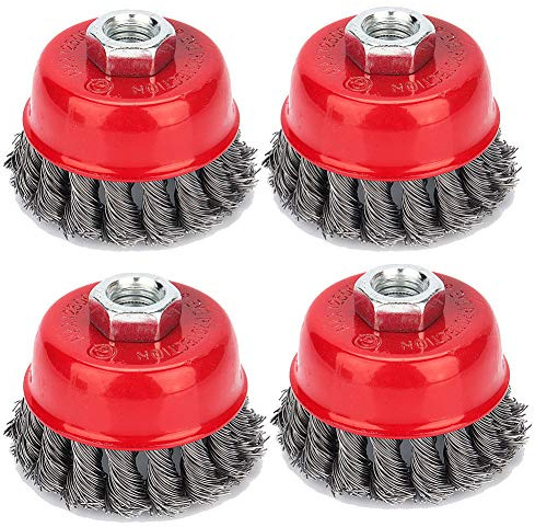 4PCS Brosse Conique, Brosse Metallique Meuleuse Brosse Boisseau Torsadée Brosses de Ponçage pour Meuleuse d'angle Corrosion l’enlèvement de Peinture Ø 75mm, M14 Épaisseur de fil de 0,5mm