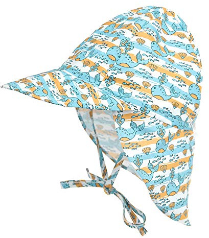 LACOFIA Baby Sonnenhut mit Bindebändern und Nackenschutz Kinder Strand Mützen Kleinkind Sommer Visier Cap Wal 2-5 Jahre