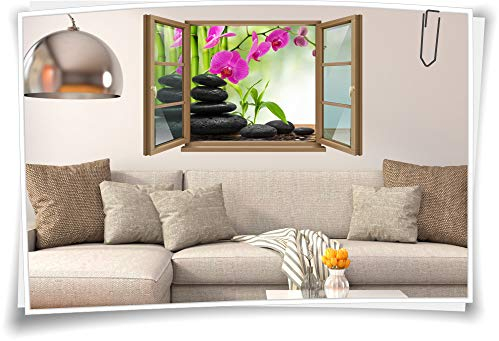 Medianlux Wand-Tattoo Wand-Bild Fenster SPA Wellness Orchideen Steine Entspannung Aufkleber Folie Deko Wohnzimmer Küche Folie Digitaldruck, 120x78cm wb22wb157-124683