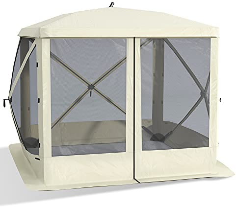 Outsunny Pop Up Camping Canopy Gazebo Screen Shelter Tent with Single Person Easy Set-Up, Ventilating Mesh, Portable Carry Bag for Outdoor Camping Party Event, 7x7FT, Beige