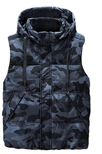 Icegrey Gilet da Uomo Piumino Senza Maniche con Cappuccio Staccabile Inverno Antivento Giacche Caldo, Blu mimetico, L