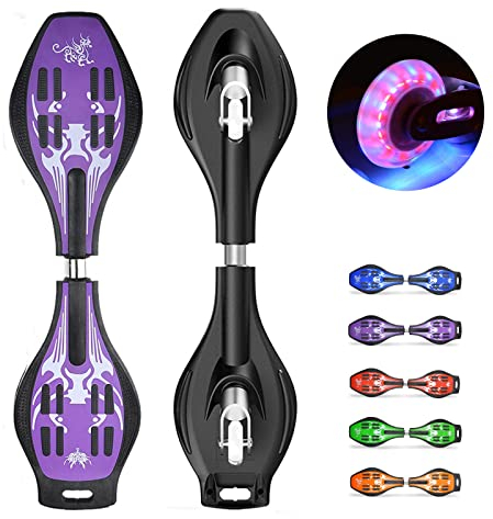Bueuwe Waveboard Kinder ab 10 Jahre, Profi Snakeboard Skateboard Erwachsene mit LED Leuchtrollen, Waveboards für Jugendliche Anfänger Mädchen Junge, inkl. Tasche, Bis 120kg,Lila