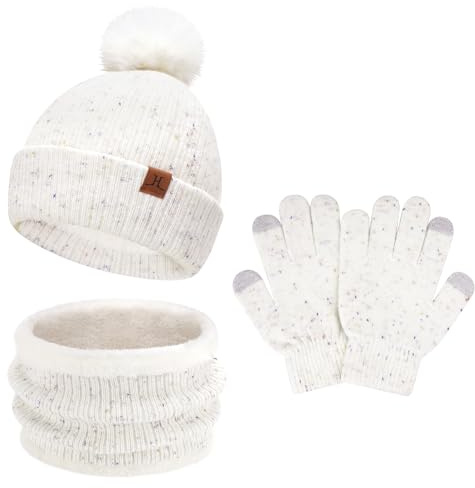 Bequemer Laden Niños Bebés Invierno Gorro Pompon Termicos Guantes Bufanda Conjunto con Forro Polar Regalo para 5-8 Años Niñas Niños