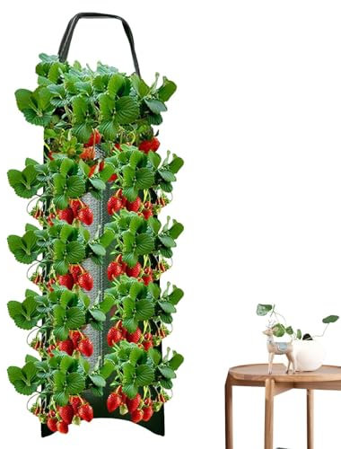 8 fioriere per pomodori capovolte – Sacchetti per la coltivazione di piante da appendere, sacchetti da appendere per piantare pomodori e fragole da giardino con 8 fori, robusta fioriera per fragole da