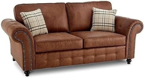 Oakland Faux Leather 3 2 Seater suite & corner Sofas settee for Living Room-Cheap sofas & couches With High Back Cushions (Brown, 3 Seater Sofa)