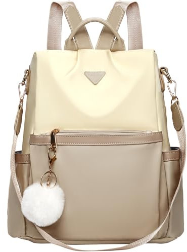 Leathario Zaino Donna Antifurto e Impermeabile, Zainetto, Zaini, Borsa Donna per Ufficio, Lavoro, Università, Viaggio, Beige E Cachi