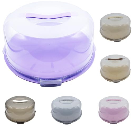 Buzztrove Cake Carrier | Cake Carrier with Handle and Secure Locking Lid, Premium Cake Storage Container for Cakes, Pies & Pastries – 30cm Diameter, Purple Base, Semi Transparent Dome (Purple)