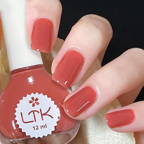 Peach Nail Polish - Jelly Pink Nail Varnish Quick Dry - Long Lasting Jelly Pink Nail Polish Gel - Breathable No UV Lamp Curing Low Odor No Need Nail Lamp for DIY Nail Art at Home(Peach, 12ml)