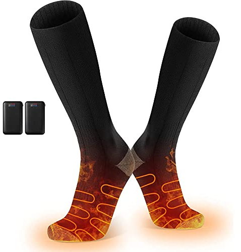 Beheizte Socken Herren Damen Beheizbare Socken mit Wiederaufladbare Batterie, Heizsocken Elektrische Warme Socken Fusswärmer für Camping Angeln Radfahren Skifahren 4000mAh 36-44EU (L)
