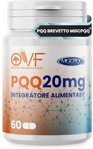 OVF | PQQ Integratore 20mg, 60 Capsule, Forte Azione Antiossidante, Supporto all'Energia Cellulare e Benessere Mentale, Vegano e Made in Italy