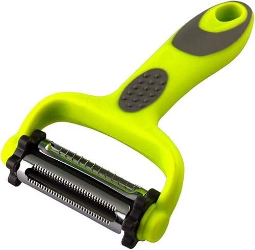 Daily-Max Pelador giratorio 3 en 1 MAX-3242 – Cuchillas de acero inoxidable recto, serrado y juliana – para patatas, zanahorias, calabacines, pepinos, tomates y frutas – Mango ergonómico fácil de usar