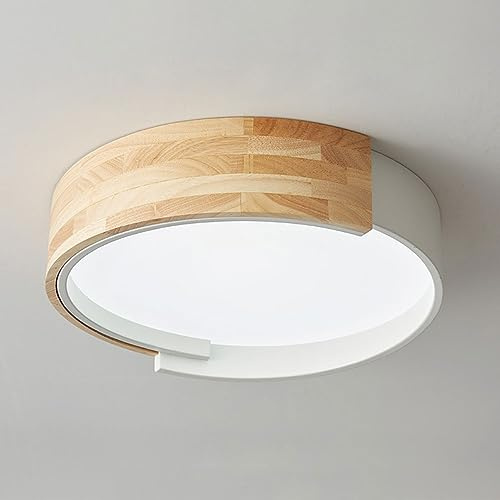 JXYDJH Cirkulär LED-taklampa i trä, valnötfinish, modern stil, rund, vit, med akrylskärm, perfekt för tvättstuga, sovrum, kök eller hall. Variabel intensitet.