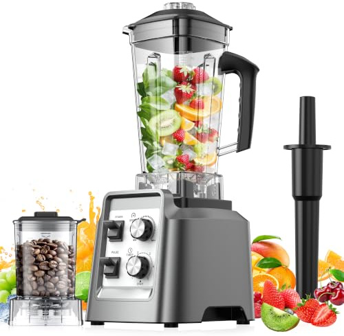 Teendow Högpresterande smoothiemixer 1 800 W och 2-i-1 kaffekvarn, 2 l köksblandare med 6 blad i rostfritt stål, 600 ml slipkopp för kaffebönor, is, nötter