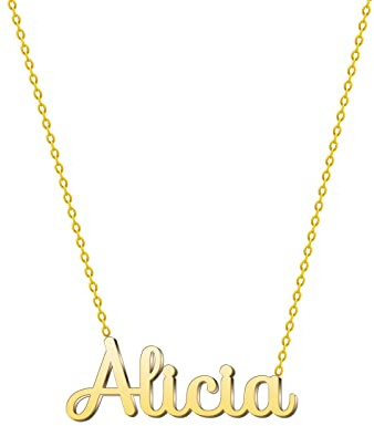 cotigo Collana con Nome in Acciaio Inossidabile - Ciondolo con Nome Personalizzato Collana in Argento o Dorate - Regali Personalizzati per Le Donne San Valentino amore (Alicia-Dorate)