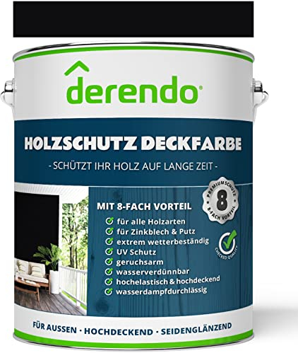derendo Holzfarbe schwarz außen wetterfest Wetterschutzfarbe Farbe Holz 750ml RAL 9005 seidenglänzend Holzlack Tiefschwarz Außenbereich Holzschutzlasur hohe Deckkraft
