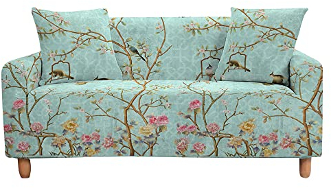 Highdi Funda de Sofá Elástica, Pájaro Flor Patrón Fundas para Sofá de 1/2/3/4 Plazas, Universal Funda Cubre Sofas Ajustables Protector Cubierta de Muebles (Agua Verde,3 Plazas)