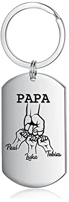 kaululu Schlüsselanhänger Papa Personalisiert mit Foto Bild Edelstahl Schlüsselanhänger mit Namen für Herren Vatertagsgeschenk Schlüsselanhänger Vatertagsgeschenk für Papa