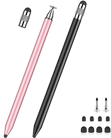 Lapiz para Tablet MEKO 3 en 1 Lapiz para iPad/iPhone/Samsung/Android/iOS, Lapiz Tactil Tablet de Alta Sensibilidad y Precisión con 10 Puntas de Repuesto (Negro + Oro Rosa)