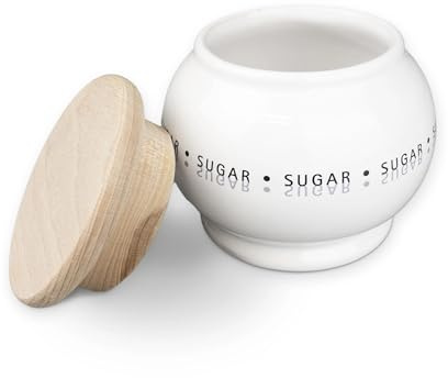 Your Essential Shop Milton Brook Ceramic Sugar Bowl with Wooden Lid | Bowl for Sugar | Sugar Bowl | Sugar Bowl with Lid | Sugar Pot | Sugar Container | Sugar Bowl for Tea and Coffee