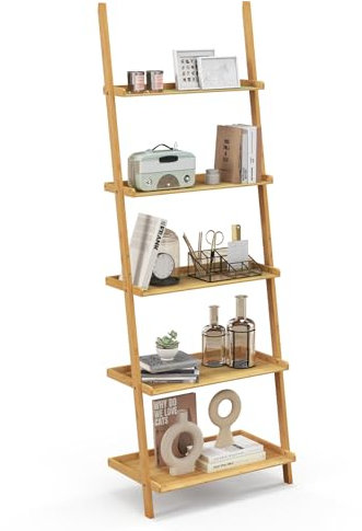 5-stöckiges Leiterregal, Bambus-Bücherregal, Organizer, freistehendes Display, Aufbewahrungsregal für Wohnzimmer, Badezimmer, Büro