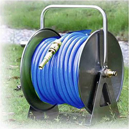 Stainless Steel Garden Hose Reel Wall/Floor Mountable with Easy Crank Heavy Duty Metal Reel for Garden Watering