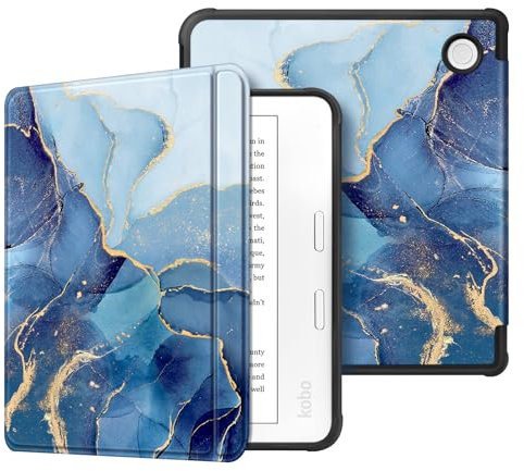 Fintie Hülle für Tolino Vision Color (2024)/Vision 6 (2021) & Kobo Libra Color (2024)/Libra 2 (2021) 7 Zoll eReader - Superleicht Soft TPU Schutzhülle mit Auto Schlaf/Wach, Blau Marmor