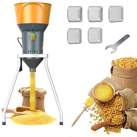 Molinillo Eléctrico de Maíz, Molino de Harina Sin Polvo, Molinillo Eléctrico de Granos Secos de 50 L, Molinillo de Trigo de 1300 W con 5 Tamices y Cubo Desmontable para Molienda de Alimentos para