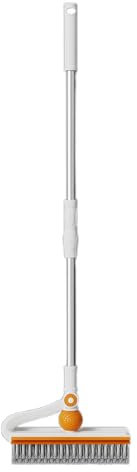 ccuzs Floor Scrubber Broom, 4-in-1 Squeegee and Crevice Brushes, 180° Rotating Long Handle Tile Brush, Thick Bristles for Floor, Wall, Toilet, and Bathroom Corners Cleaning