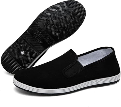 Unisex Traditional Tai Chi Shoes, Old Beijing Kung Fu Martial Arts Cloth Loafers, Lightweight Canvas Slip-On Indoor Outdoor Footwear (Rubber Sole 39)