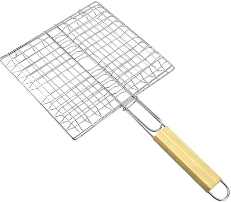Cesto Per Griglia Di Pesce - Griglia A Filo Barbecue Con Manico In Legno | Strumento Da Cucina Resistente Al Calore Per Gamberi, Verdure E Frutti Di Mare, Accessorio Per Barbecue In Aria L