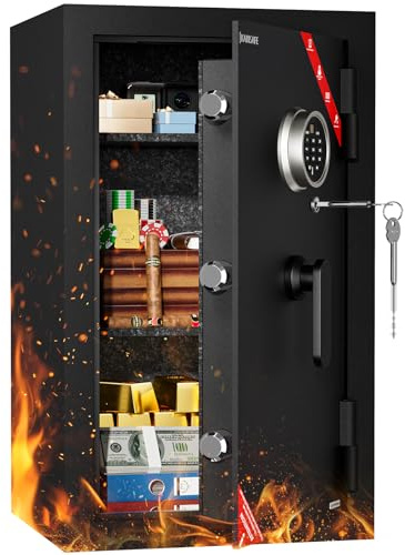 KABISAFE Fireproof Safe Box 111.7L, Black Wave Steel Security Safe with 2 Removable Shelves, Fingerprint (20 Users), Digital Keypad, Emergency Key for Cash, Jewelry, Documents 70KEF