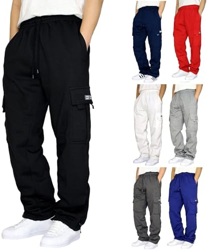 Couawaticy Joggers for Men UK Tracksuit Black Jogging Bottoms Men’s Fleece Joggers Open-Hem Sweatpants with Pockets Drawstring Trousers Gym Workout