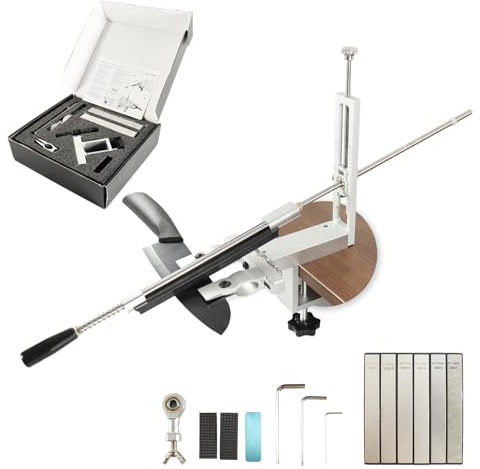 TINMAGI Afilador de Cuchillos Profesional, Afilador Cuchillos Manual Aluminio, Sistema de Afilado de Cuchillos Rotación de 360° con Ángulo Fijo, con 6 Diamante (120# 400# 800# 1000# 2000# 3000#)