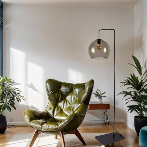 Licht-Erlebnisse Stehlampe Innen mit Rauch-Glas Metall-Fuß in Schwarz H:160cm mit Kabelschalter für Wohnzimmer Schlafzimmer modernes Design Standlampe Stehleuchte