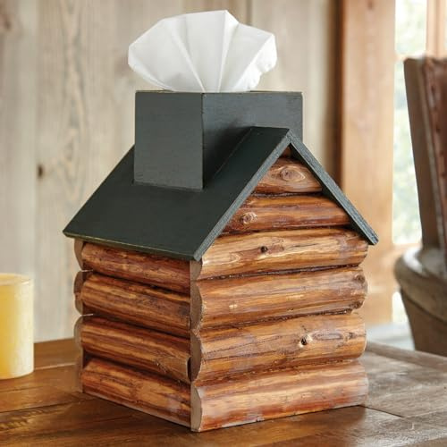 BLACK FOREST DECOR Cabin Tissue Box – Rustic Cabin-Shape Tissue Holder with Chimney Detail, 6 W x 7 D x 9.5 H