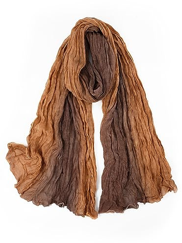 GERINLY Stylish Cotton Linen Scarf for Men, Wrinkle Contrast Color Neck Wrap Shawl, Bright Desert Head Neck Wear Male (Q-Ginger)