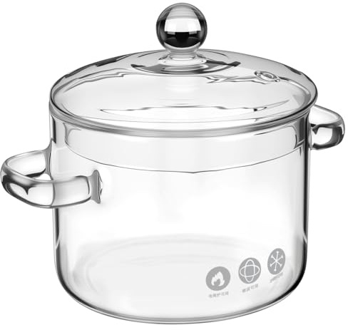 Vaguelly Heat Resistant Borosilicate Glass Stew Pot with Lid 6.3 Inch Clear Cooking Pot for Soups Noodles and Kitchen Use