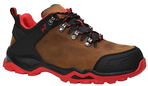 Jori Sicherheitsschuhe jo_Powerful Brown Low S3S, Damen und Herren, Leder, Stahlkappe, leicht, klassisch 42, Braun-Rot-Schwarz