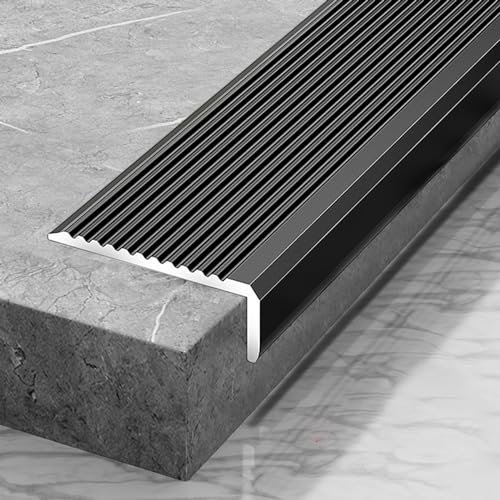 HJXGQJM Nez De Marche Profilé D'escalier, Forme en L Profil des Bords Marches Antidérapant Bande De Bordure,Bande Antidérapante Escalier pour D'escalier Extérieurs Intérieurs(Black,4x2cm)