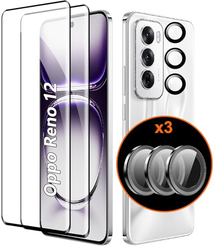 Tieeyivv Protector de Pantalla para OPPO Reno 12 Cristal Templado+ Protector de Lente de Cámara, Cobertura Total Vidrio Templado [9H Dureza] HD Film Cristal Templado