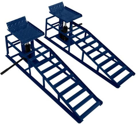 Hydraulic Car Ramps Pair 1.5 Ton Loading Ramp Heavy Duty 3 Ton 3000kg Garage Workshop Van Vehicle Bottle Jack Lift 34 x 26cm Platform Height adjustable 305-390mm Max Tyre Width 245mm Steel Safety Bolt