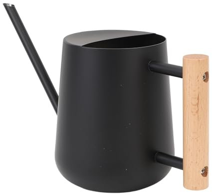Gießkanne für Innenpflanzen, Rostfrei, Langer Auslauf, Wasserkrug für Zimmerpflanzen, Garten, Holzgriff, Geeignet für Alle Altersgruppen, Kleine Gießkanne aus Edelstahl (BLACK)