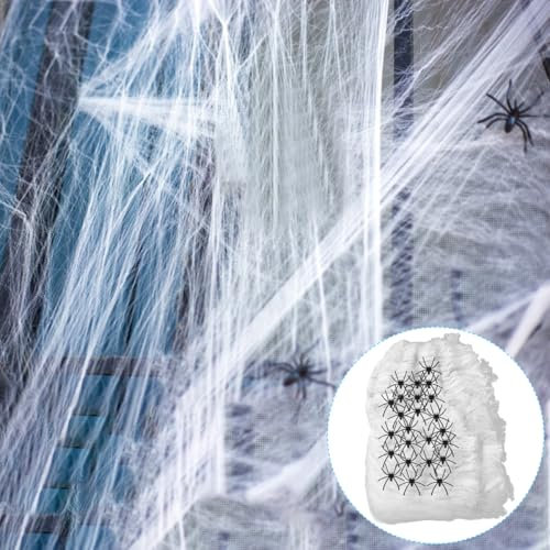Coffee Life Plus Decorazioni Ragnatele Halloween,200g Spider Web +40 Nero Finti Ragni,Halloween di Ragnatela Estensibile,Ragnatela Realistica e Elastica,per Decorazioni per Feste di Halloween