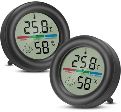 Thlevel Mini Termómetro Interior Higrómetro Digital Casa Temperatura y Medidor de Humedad con Indicador de Confort Facial para Invernadero Bodega Dormitorios 2 Piezas